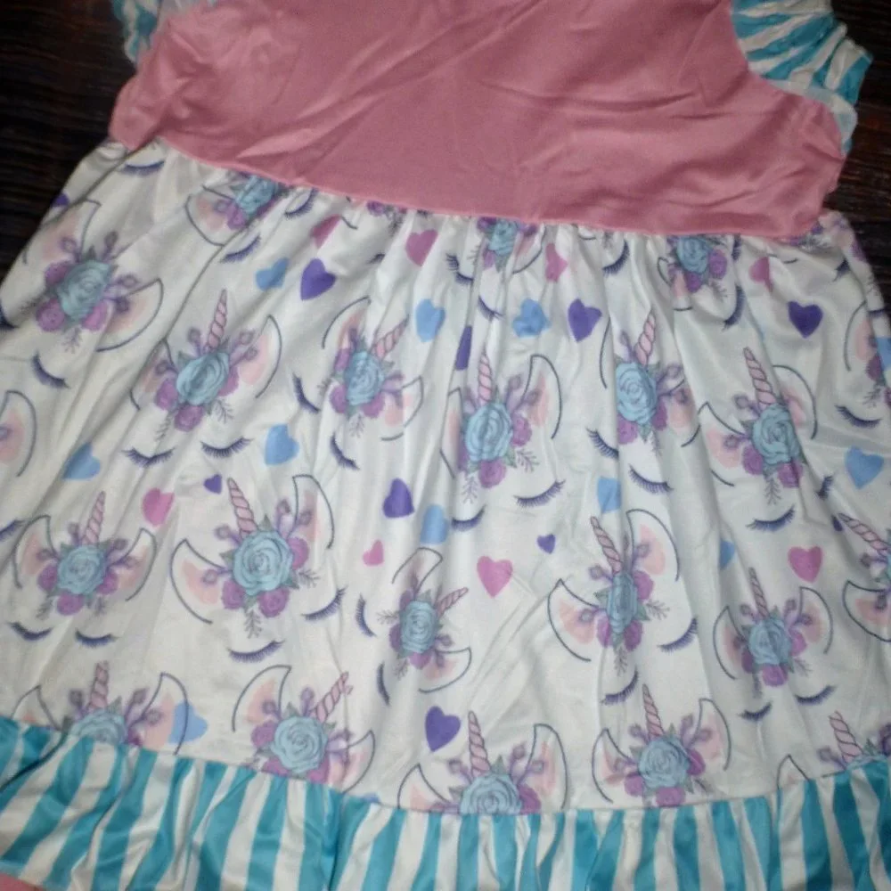 Boutique Floral Unicorn Tunic Dress & Leggings Girls Outfit Set